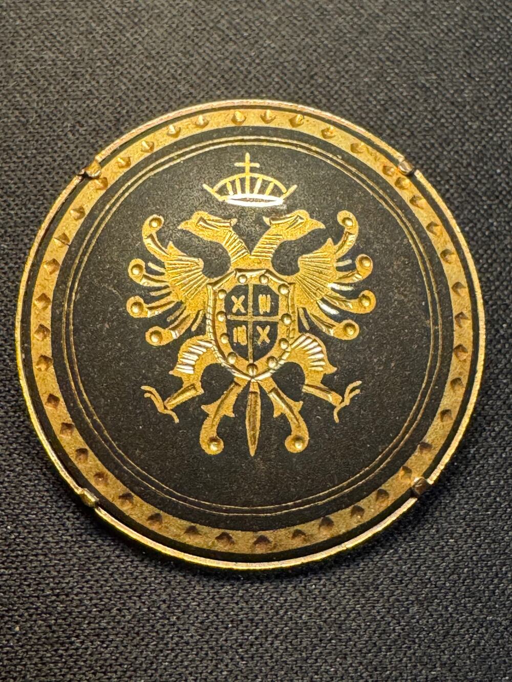 Vintage Damascene Coat of Arms Brooch Tube Clasp